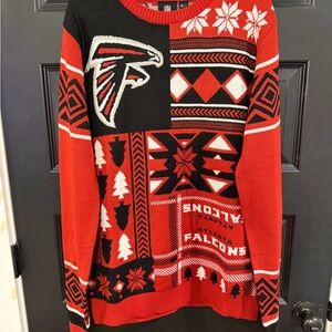 NFL Atlanta Falcons Festive Red and Black Crewneck Ugly Christmas Sweater